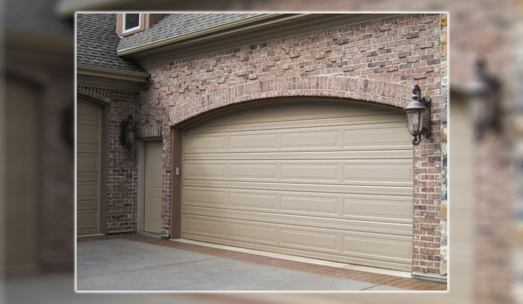 custom garage door, long panel pebble stone color