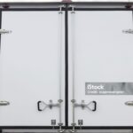 Back doors of new white cargo truck