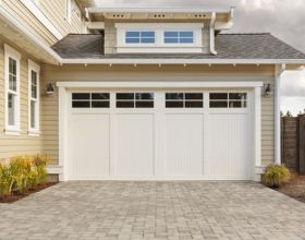 White garage with overlayment