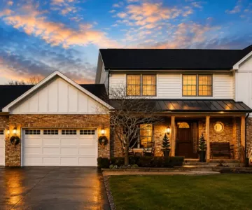 Modern suburban home featuring a professionally completed Smart Garage Door Opener Installation Naperville for convenient remote access and enhanced home security.