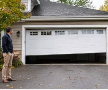 Homeowner observing unusual garage door movement before winter and considering garage door repair as problems develop.